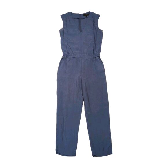 J. Crew Jumpsuit Womens 0 Sleeveless Blue Lyocell Cropped Straight Leg Pants - Picture 1 of 14